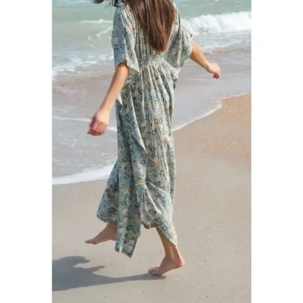 NATURAL LIFE Sanibel island caftan sage green Women’s SIZE Medium - Picture 2 of 9